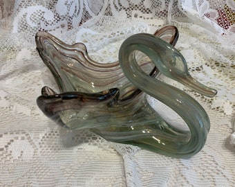 Vintage Sooner Glass Swan - Earth Tone Colors - Swag Glass - Recycled Glass