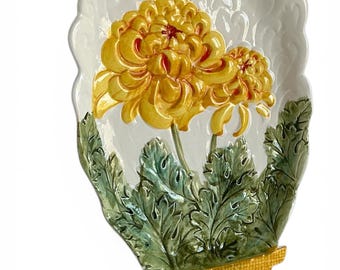 Lenwile Ardalt Yellow Chrysanthemum Majolica Floral Flowerpot Plate