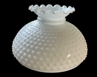 Vintage Glass Lamp Shade - Opal Milk - Hobnail - Ruffle Top - 9-3/4" Fitter