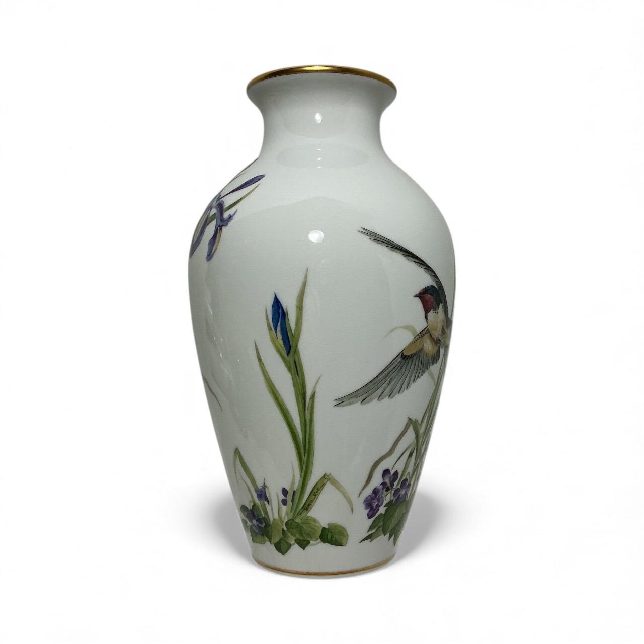 The Meadowland Porcelain Bird Vase - Basil Ede - Irises and Barn
