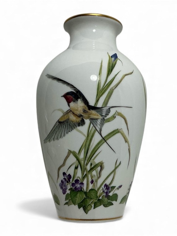 The Meadowland Porcelain Bird Vase - Basil Ede - Irises and Barn