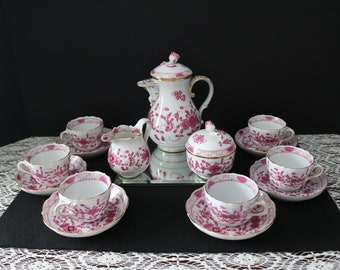 Meissen Pink Indian Painting Porcelain Painting Tea Set Tea Pot Tea Cups and Saucers  Purple With Gold Gilt - Crossed Swords - 1st Choice