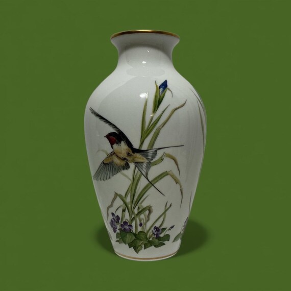 The Meadowland Porcelain Bird Vase - Basil Ede - Irises and Barn