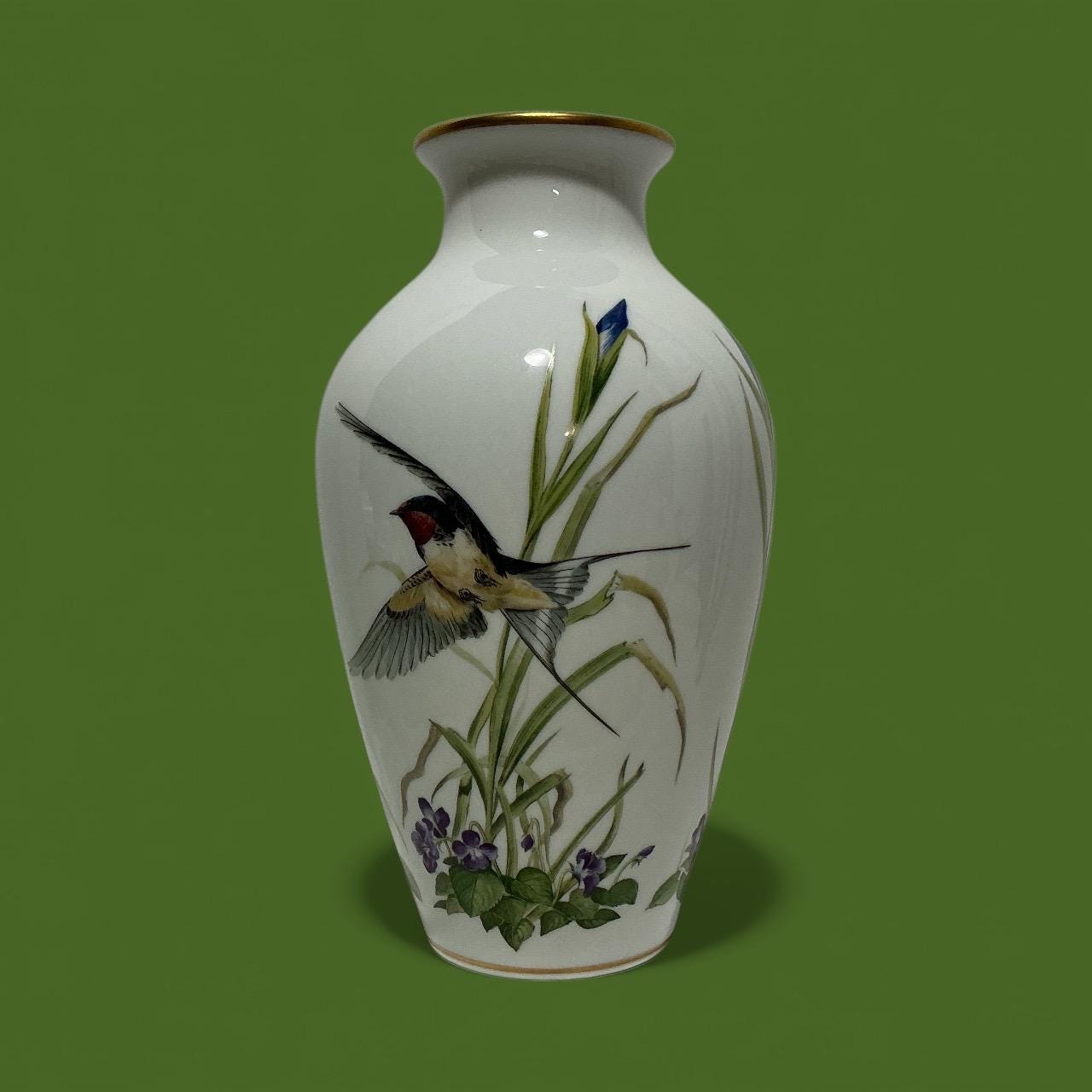 The Meadowland Porcelain Bird Vase - Basil Ede - Irises and Barn