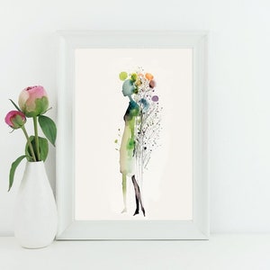 Lady Wildflower Watercolor Nature Art, Print Nursery Wildflower Print, Wildflower woman Notecard, Watercolor woman, Wildflower Garden Print