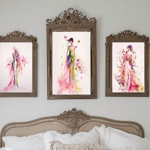 Set of 3, Lady flower Watercolor Nature Art, Print Nursery flower Print, flower woman Notecard, Watercolor woman, Wildflower Garden Print