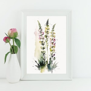 Foxgloves Wildflower Watercolor Nature Art Print Nursery Wildflower Print, Wildflower Notecard, Spring Flowers, Wildflower Garden Print