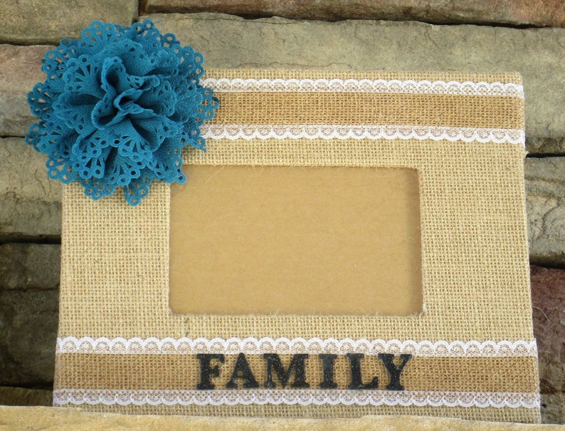 Family Picture Frame 4x6 Teal Bow Frame Burlap Family Frame Etsy