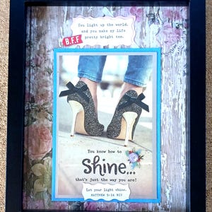 Friendship Glitter Shadowbox, Girl BFF Gift,Inspirational Wall Decor