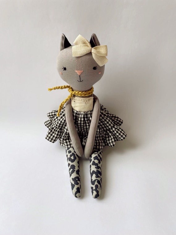 Handmade Cat Rag Doll Stuffed Animal Toy Dress up Kitty