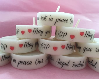 Funeral Personalised Remembrance & Memorial candle favours. light in memory