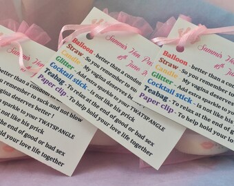 HEN PARTY love Kit FILLED Bag naughty rude with free personalised candle & dare card