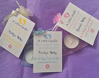 Świeca na Baby Shower, tealight, upominki, niebieski, różowy, żółty, podziękowania dla gości