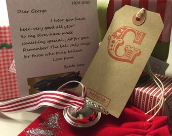 Personalized Polar Express Silver Bell Gift Set with Initial Tag