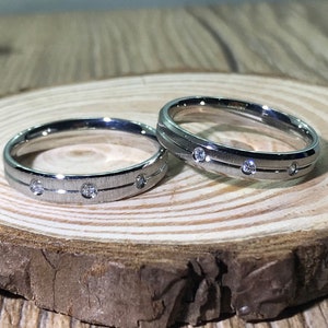 Hers and Hers Handmade Cubic Zirconia Matte rings, Couple Rings Set, Titanium Rings Set, Anniversary Rings Set