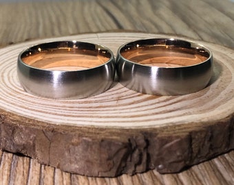 His and his Handmade Rose Gold Matte Wedding Bands, Couple Rings Set, Titanium Rings Set, Anniversary Rings Set