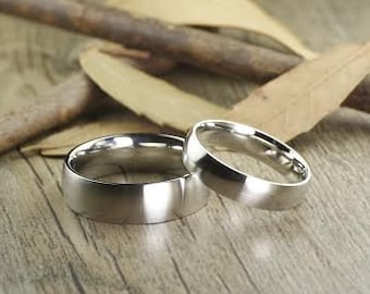 Plain Matte and Polished Matching Wedding Bands, Couple Rings Set, Titanium Rings Set, Anniversary Rings Set