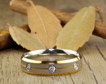 Your Actual Fingerprint Ring Handmade Men Ring Silver Two Tone Rose Gold Titanium Ring Custom Promise Ring Anniversary Gift Dome Shape 6mm