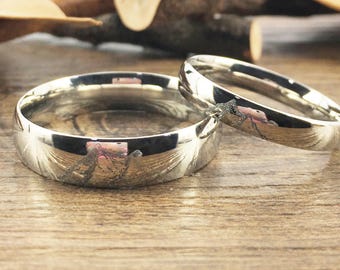 Handmade Your Drawings Ring Unique Wedding Bands Silver Titanium Wedding Ring Set Couple Anniversarye Ring Set Polished Dome Shape 4mm 6mm