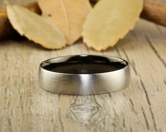 Handmade Black Dome Matte Wedding Band, Women Ring, Couple Ring, Titanium Ring, Anniversary Ring, Bridal Ring, Promise Ring