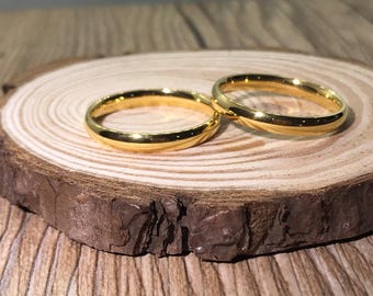 Hers and Hers 18K Gold Filled Dome Polish rings, Couple Rings Set, Titanium Rings Set, Anniversary Rings Set