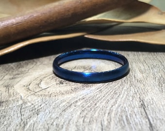 Handmade Blue Dome Plain Matt Matching Wedding Band, Women Ring, Couple Ring, Titanium Ring, Anniversary Ring, Promise Ring, Bride Ring 3mm