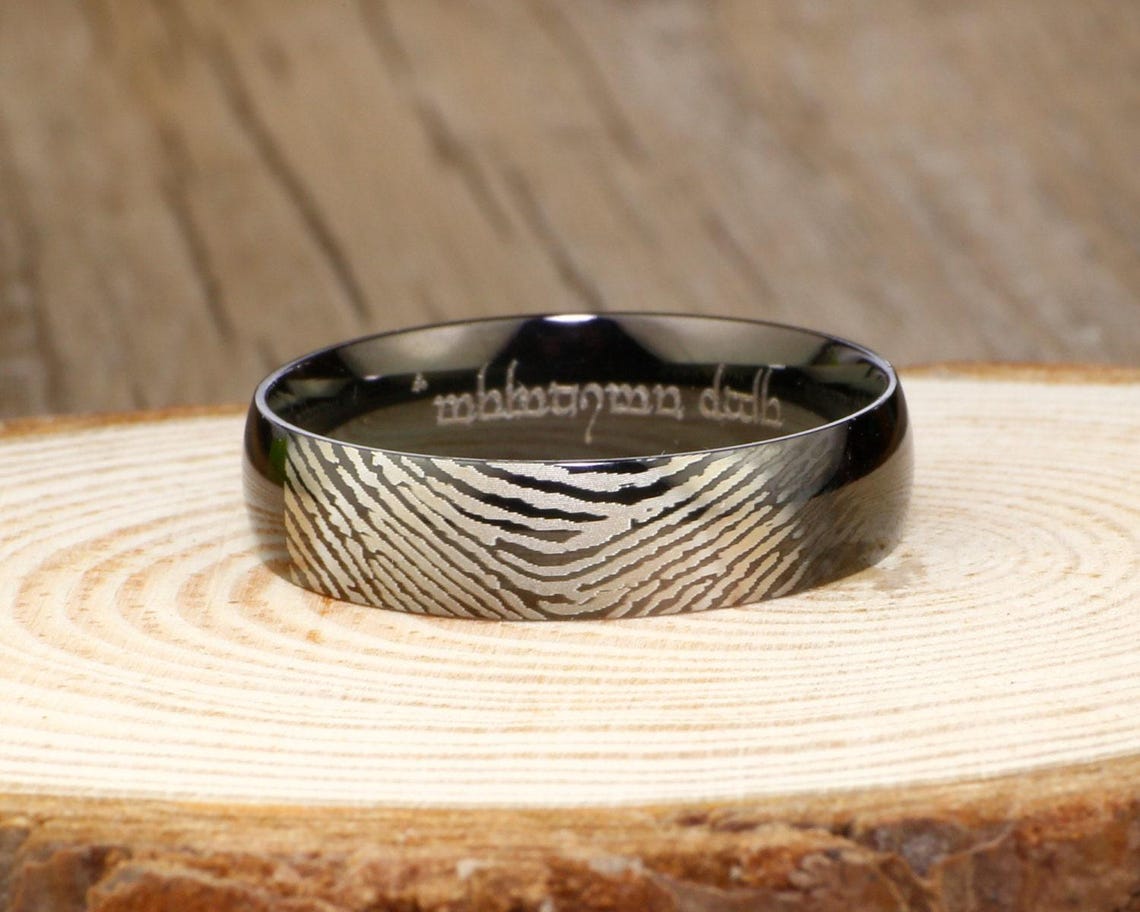 Titanium Finger Rings Your Actual Finger Print Rings, PROMISE RING - Black Titanium Rings 6mm ...