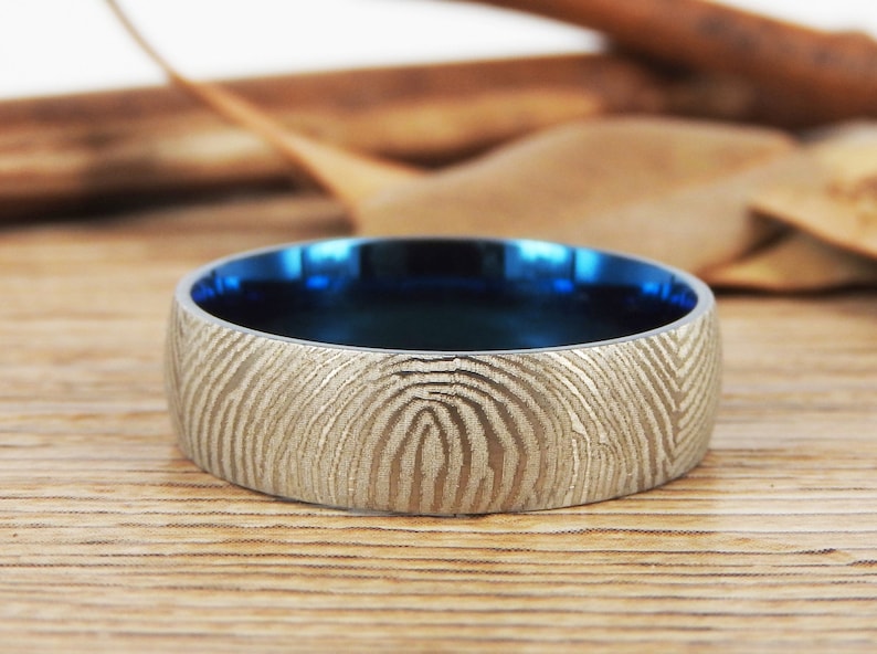 WEDDING RING Your Actual Finger Print Rings Men Ring Two Tone Color Titanium Rings 7mm Friendship Rings Family Fingerprints