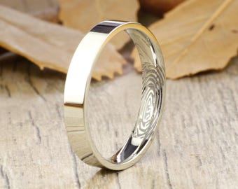 Your Actual Finger Print Rings, Handmade Flat Plain Finger Print Ring, Female Ring, Wedding Band, Women Ring, Titanium Ring,Anniversary Ring