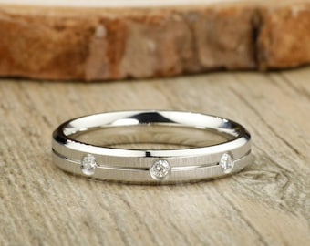 Handmade Cubic Zirconia Matte Wedding Band, Women ring, Couple Ring, Titanium Ring, Anniversary Ring