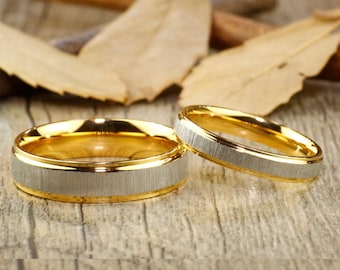 Handmade His and Her 18k Gold Wedding Titanium Rings Set