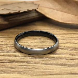 Handmade Black Customized Dome Matte Wedding Band, Women Ring, Couple Ring, Titanium Ring, Anniversary Ring 3mm