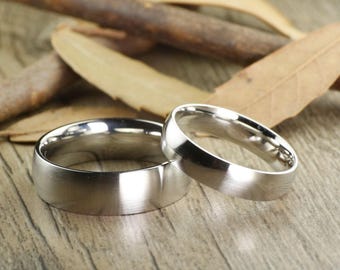 Handmade Dome Matte Wedding Bands, Couple Rings Set, Titanium Rings Set, Anniversary Rings Set
