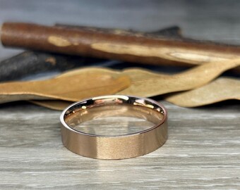 Handmade Flat Rose Gold Matte Satin Plain Wedding Band, Men Ring, Male Ring, Women Ring, Couple Ring, Titanium Ring, Anniversary Ring