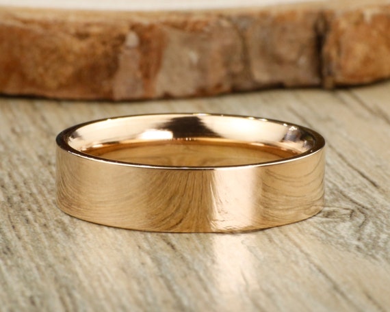 Handmade Rose Gold Flat Plain Matching Wedding Band Men Ring Etsy
