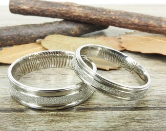 Your Actual Finger Print Rings, His and Her Rings, WEDDING RING - Handmade Matching Wedding Bands, Couple Rings Set, Titanium Rings Set