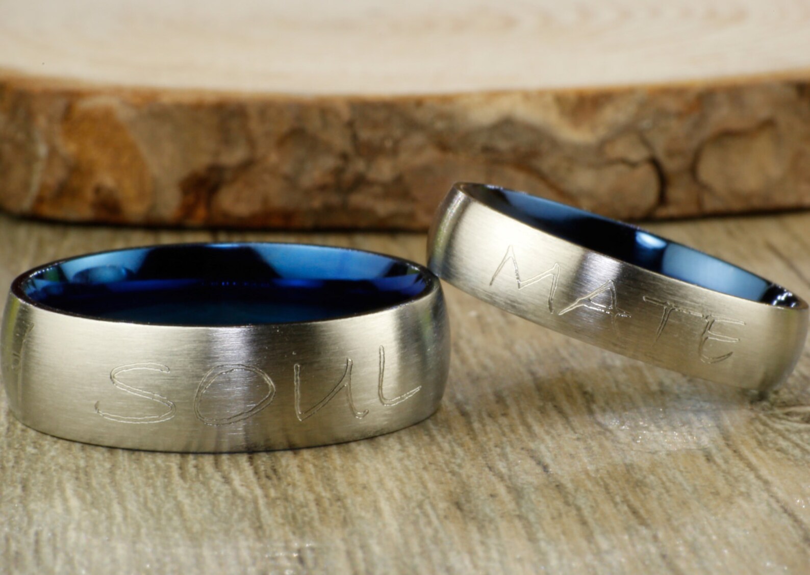 Handmade Blue Customized Matte Wedding Bands Couple Rings | Etsy
