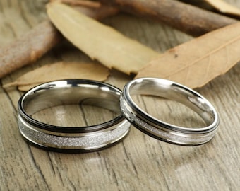 Handmade Matching Wedding Bands, Couple Rings Set, Titanium Rings Set, Anniversary Rings Set