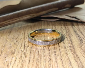Your Actual Finger Print Ring Handmade Two Tone Gold Silver Women Ring Custom Titanium Ring Promise Ring Anniversary Gift Dome Shape 4mm