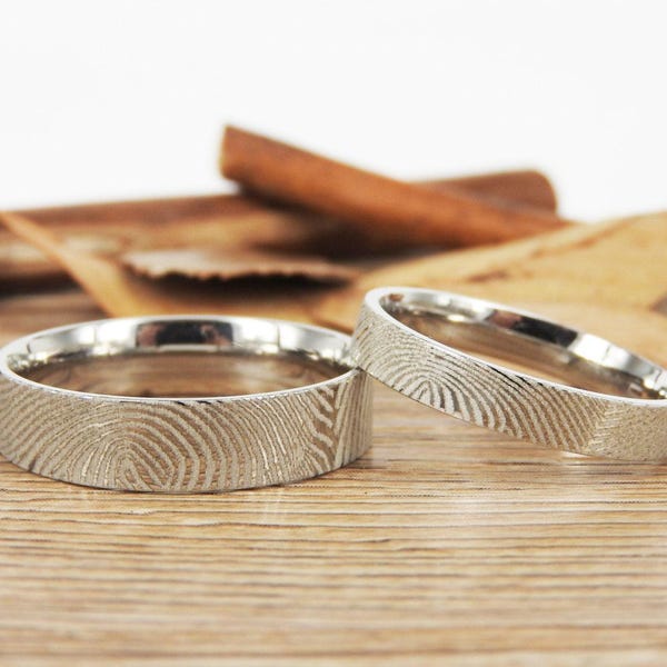 Your Actual Finger Print Rings, Family Fingerprints, Matching FingerPrint Ring,His and Her Promise Rings Wedding Titanium Rings Set