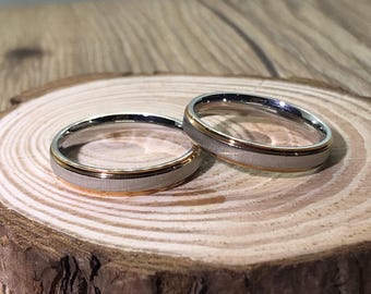 Hers and Hers Handmade Gold Matte rings, Couple Rings Set, Titanium Rings Set, Anniversary Rings Set