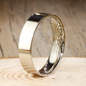 Your Actual Finger Print Rings, WEDDING RING - White Gold Tone Titanium Rings 6mm