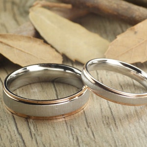 Handmade Rose Gold Matte Matching Wedding Bands, Couple Rings Set, Titanium Rings Set, Anniversary Rings Set