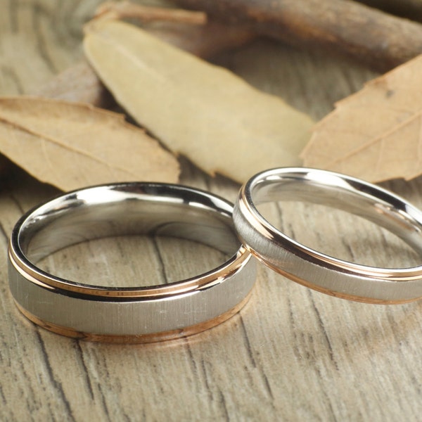 Handmade Rose Gold Matte Matching Wedding Bands, Couple Rings Set, Titanium Rings Set, Anniversary Rings Set