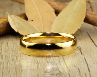 Handmade Gold Dome Plain Polish Finishing, Wedding Band, Men RIng, Couple Ring, Titanium Ring, Anniversary Ring