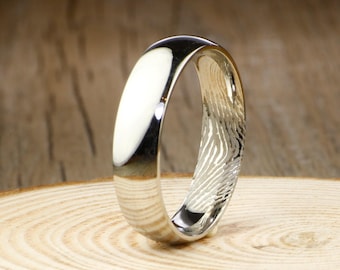 Your Actual Finger Print Rings, PROMISE RING - Sliver Titanium Rings 6mm