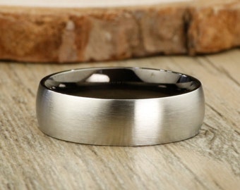 Handmade Black Dome Matte Wedding Band, Men Ring, Couple Ring, Titanium Ring, Anniversary Ring, Promise Ring