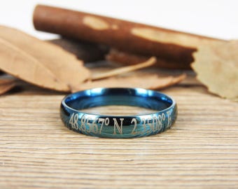Latitude Longitude Dome Ring, Coordinate Ring, Longitude Latitude, Personalized Ring, Personalized Jewelry,ring coordinates