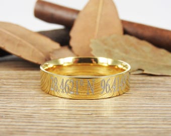 Latitude Longitude Yellow Gold Flat Ring, Coordinate Ring, Longitude Latitude, Personalized Ring, Personalized Jewelry,ring coordinates