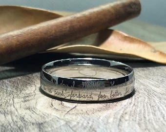 Handmade Your Marriage Vow & Signature Ring Silver Unique Titanium Wedding Ring Couple Ring Men Ring His Ring Polished Dome Shape 6mm